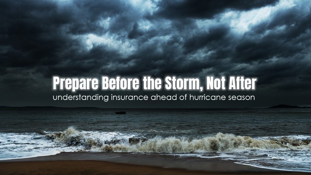 Dark storm clouds and rising ocean waves along the Southeastern coast illustrating hurricane season insurance preparation