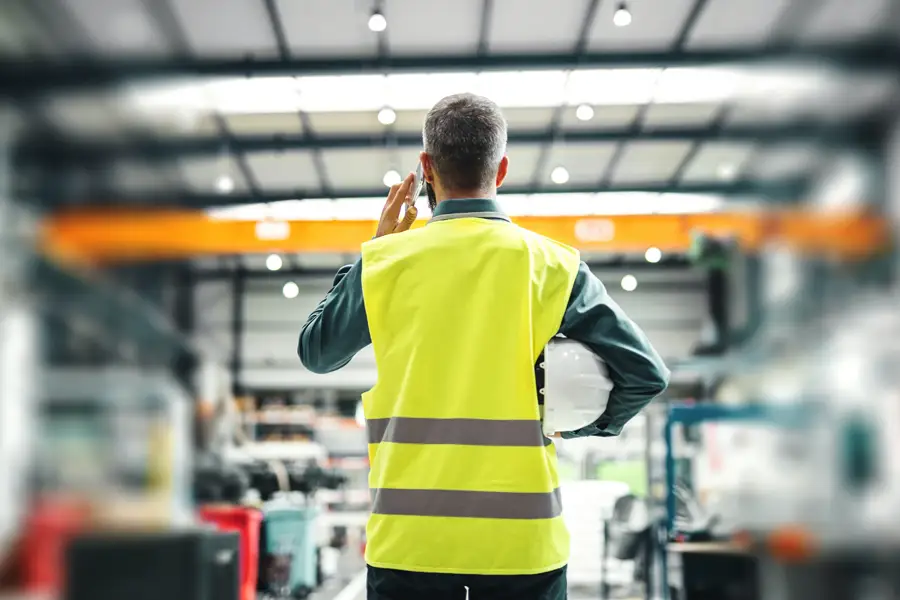 Commercial worker on phone