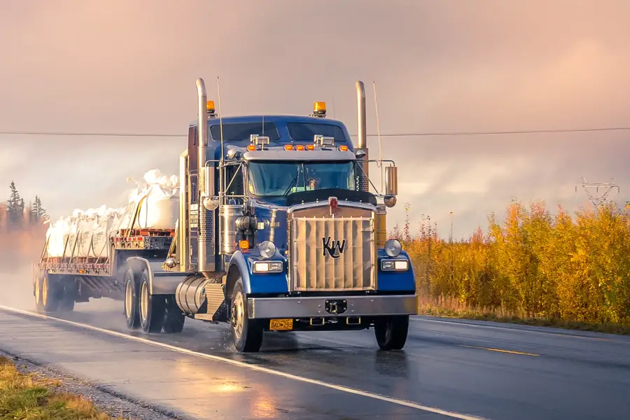 Semi-truck driving on highway