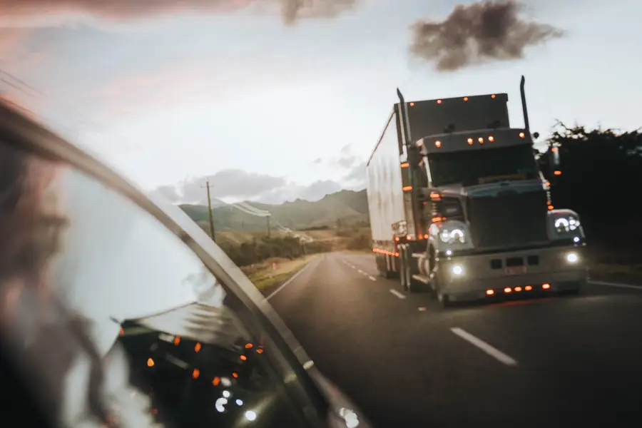 Semi-truck driving on highway